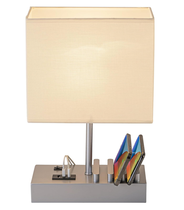 USB Bedside Table Lamp with 3 Charging Ports, Phone Dock & Organizer for Desk