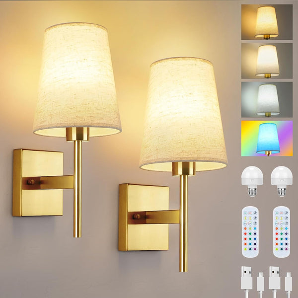 Rechargeable RGB Wall Sconces with Remote Control, Gold