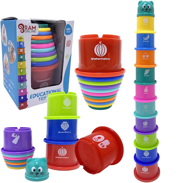 Baby Stacking Cups Set, 11-Piece Colourful Learning Tower for Toddlers