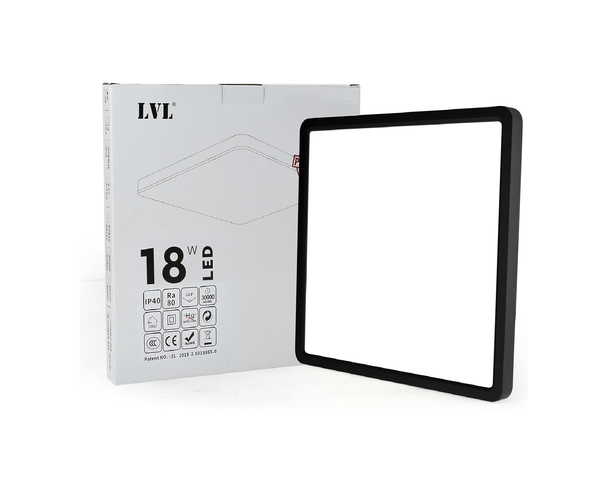 18W 9" CCT LED Panel Light, Square Flush Ceiling Light for Home Rooms, Black