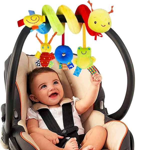 Spiral Pram Toy for Babies, Plush Wrap Around Stroller and Car Seat Activity Toy