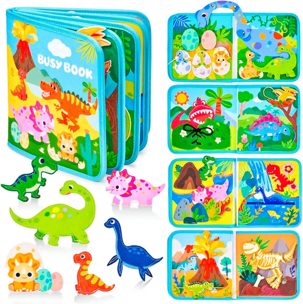 8 in 1 Dinosaur Theme Montessori Busy Board Quiet Book for Toddlers Age 1–5