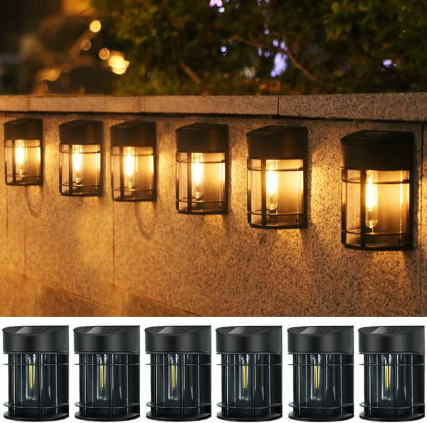 Solar Fence Lights Outdoor Garden 6 Pack Retro Waterproof