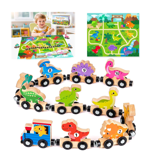Wooden Magnetic Dinosaur Train Set Montessori Toy for Toddlers Age 1–3