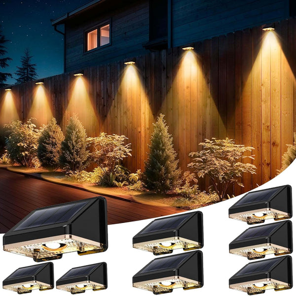 Solar Fence Lights Outdoor Waterproof Warm White (8 Pack)