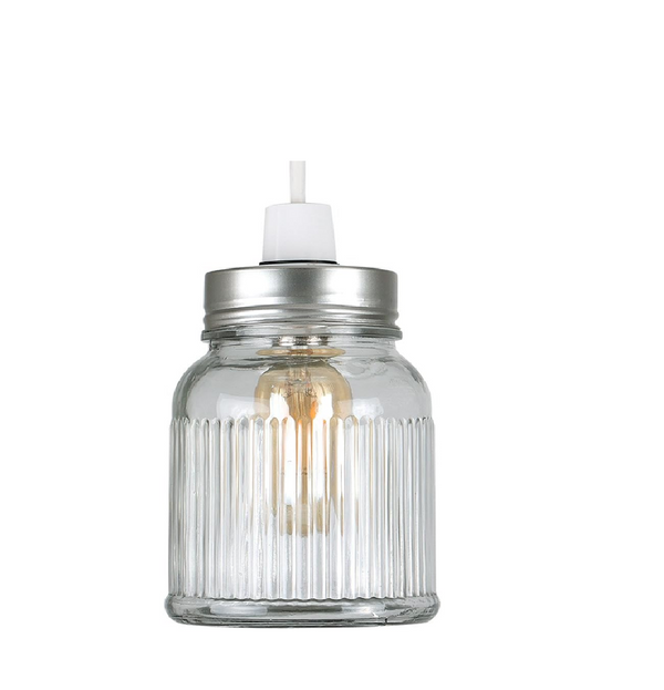 Retro Brushed Chrome Clear Glass Jar Pendant Shade