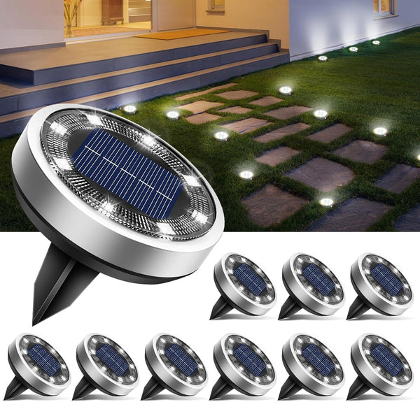 btfarm 10 Pack Solar Ground Lights Outdoor IP65 Waterproof Cool White