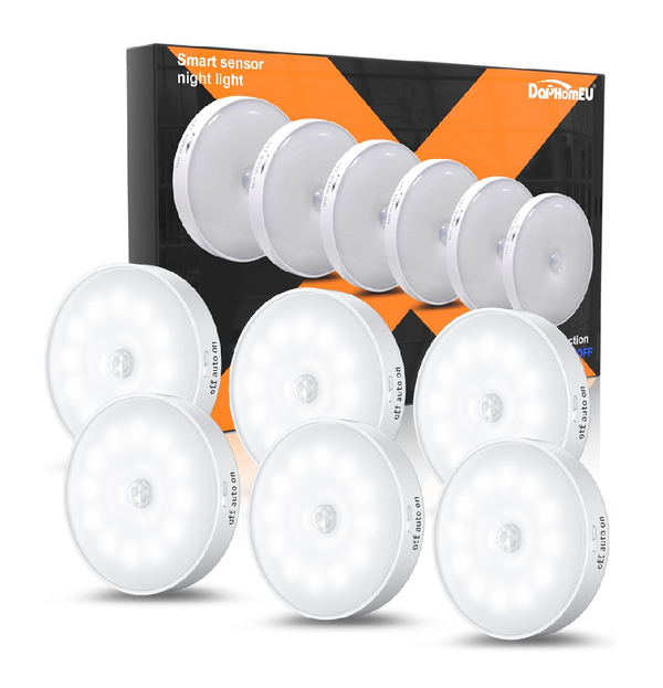 Motion Sensor USB Rechargeable Puck Lights 6 Pack
