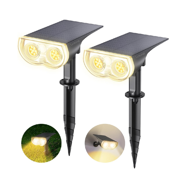 Solar Spot Lights Outdoor Garden 2 Pack Warm White 3000K