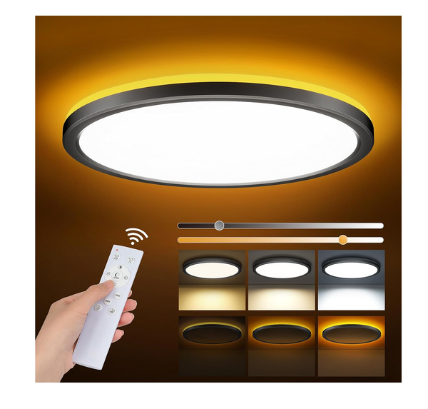 24W Dimmable LED Ceiling Light 2400lm with Night Light, Smart Flush Light Black
