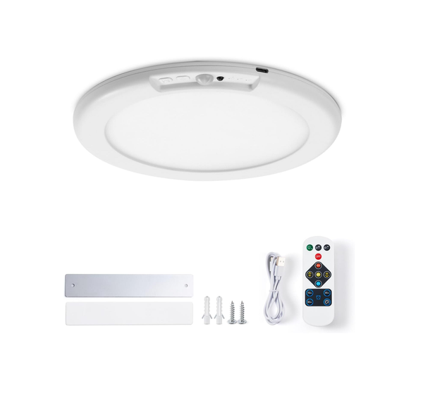 Battery Motion Sensor Ceiling Light, 250LM 3-Color Dimmable with Remote Control
