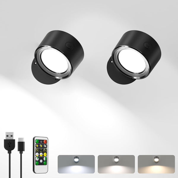 2 Pack Rechargeable Magnetic LED Wall Lights with Remote