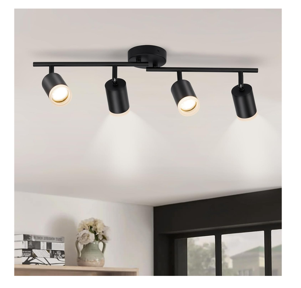 4-Way Rotatable LED Ceiling Spotlight Bar, Modern Matte Black GU10 Fitting