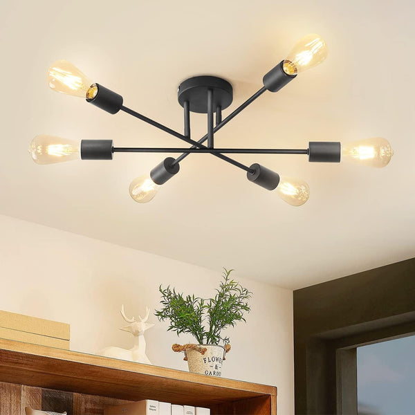 Modern 6-Head Black Sputnik Ceiling Light Fixture