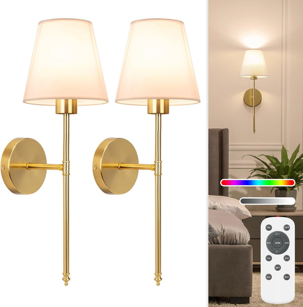 Gold Rechargeable Wall Light, Dimmable 19.9" Battery Lamp