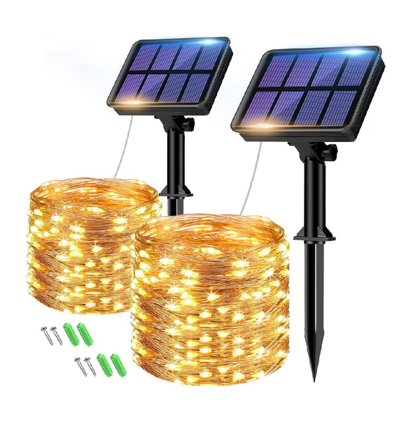 2 Pack Solar String Lights 160 LED Outdoor Waterproof