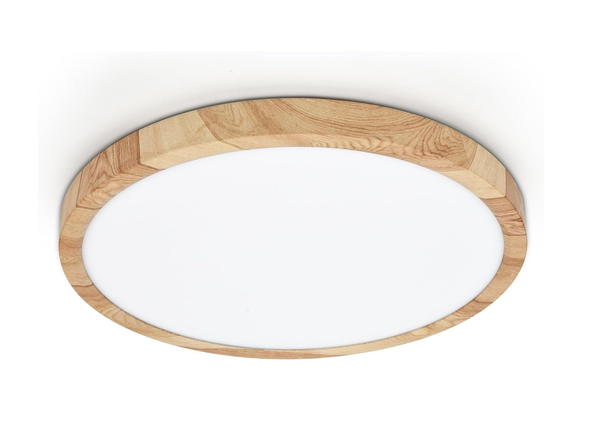 24W Wood Grain LED Ceiling Light, Nordic Round Flush Mount for Home, Class E