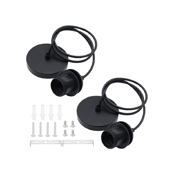 2 Pack Modern Black Pendant Lights with E27 Fittings