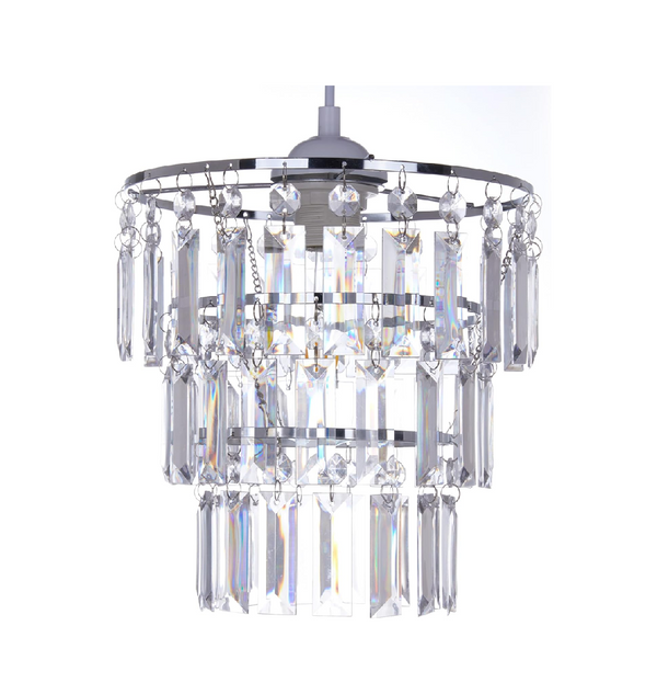 3-Tier Chrome Crystal Chandelier Lampshade for Ceiling & Table