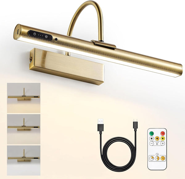 Rechargeable Antique Brass Picture Light with Remote Control