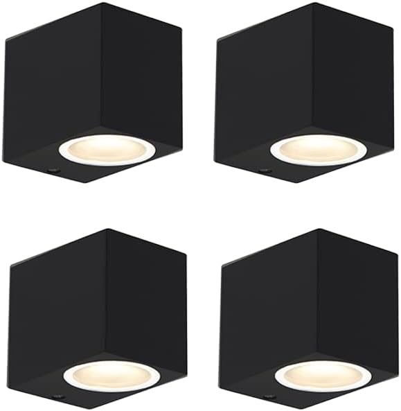 "Set of 4 Modern Outdoor Wall Lights – Black Aluminium IP44 Weatherproof Lamps for Garden or Porch – GU10 Compatible (Baleno Design)"