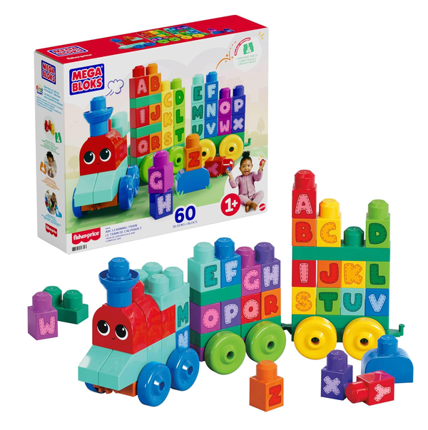 MEGA BLOKS ABC Learning Train Set with 60 Toddler Building Blocks Ages