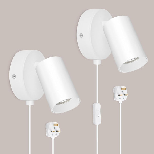 2 Pack White Plug-in Adjustable GU10 Wall Lights