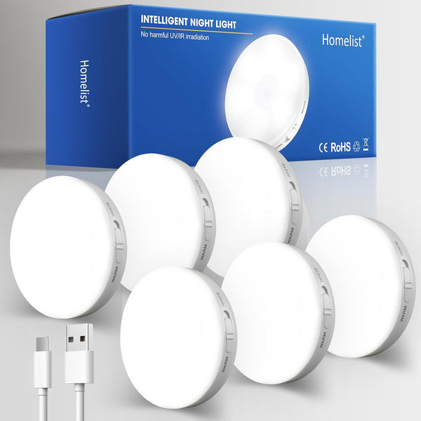 6 Pack Rechargeable Motion Sensor LED Night Lights
