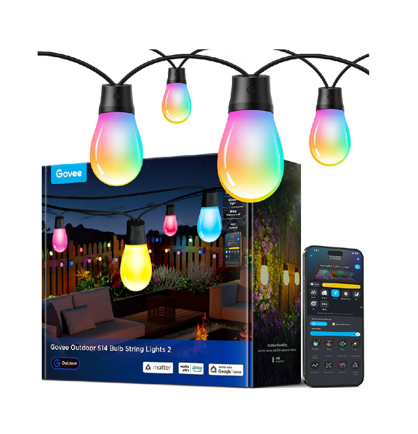Smart RGBIC Outdoor String Lights 15M Alexa Compatible
