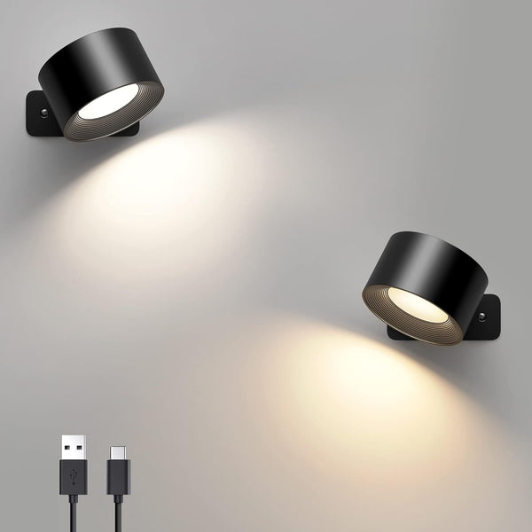 2PCS Rechargeable LED Wall Lights – Touch & Rotatable Lamps