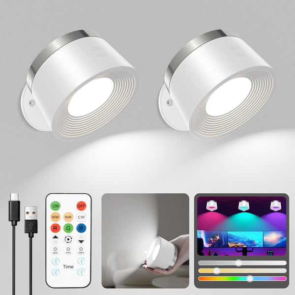 Rechargeable Magnetic Wall Lights 2 Pack with Remote Control