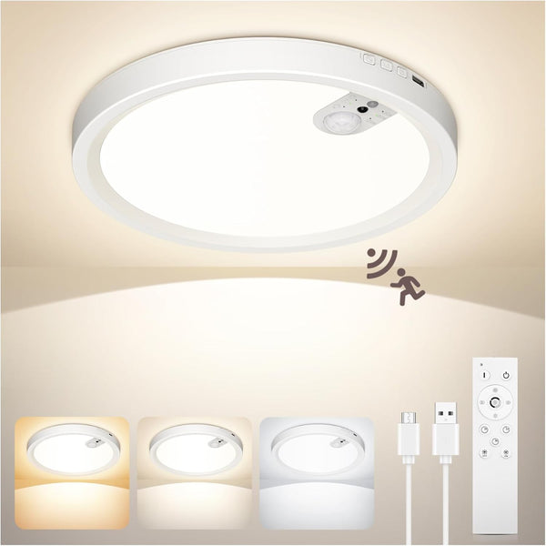 Rechargeable Motion Sensor Ceiling Light, 3-Color, 7000mAh Battery