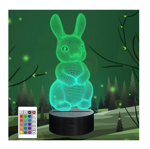 Rabbit 3D Illusion Night Light for Kids with Remote Control and 16 Colors