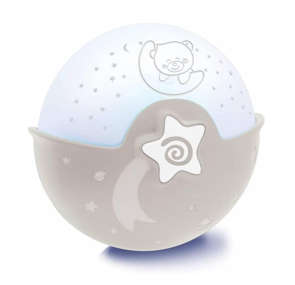 Clip-On Crib Night Light with Star Projector, Melodies and Sound Sensor Grey