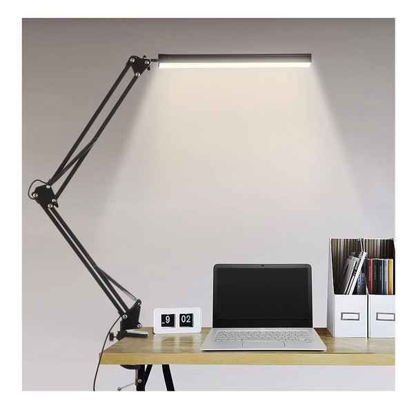 LED Desk Lamp with Clamp, Dimmable Swing Arm Light for Office and Study, Class F