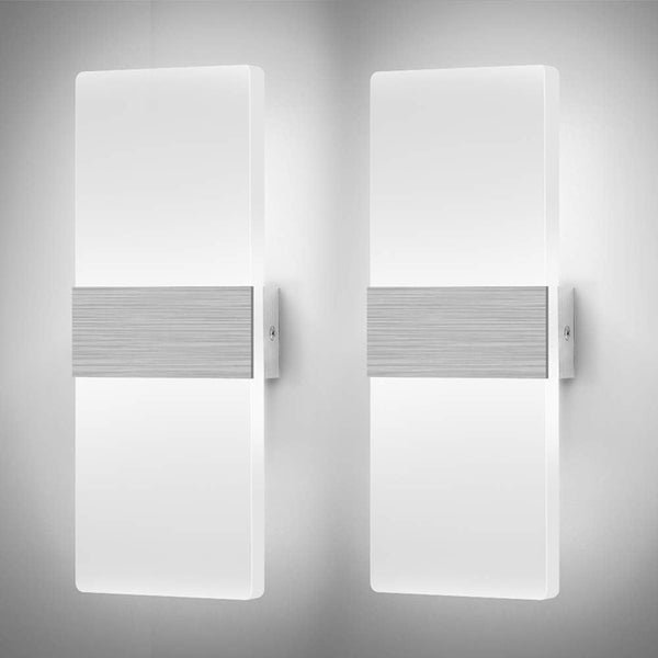 2 Pack Modern Dimmable LED Wall Lights, Silver 12W