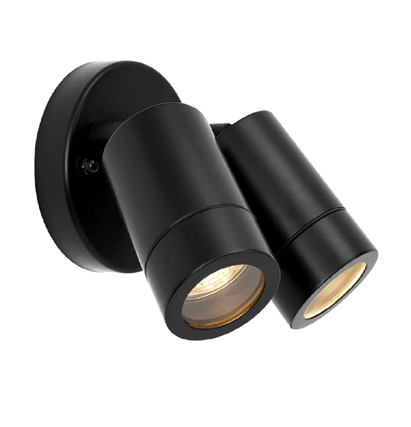 Palin IP44 Outdoor Twin Spotlights, Adjustable Matt Black