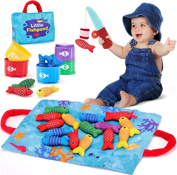 10-in-1 Montessori Fabric Fishing Toy with Stacking Cups for Early Learning