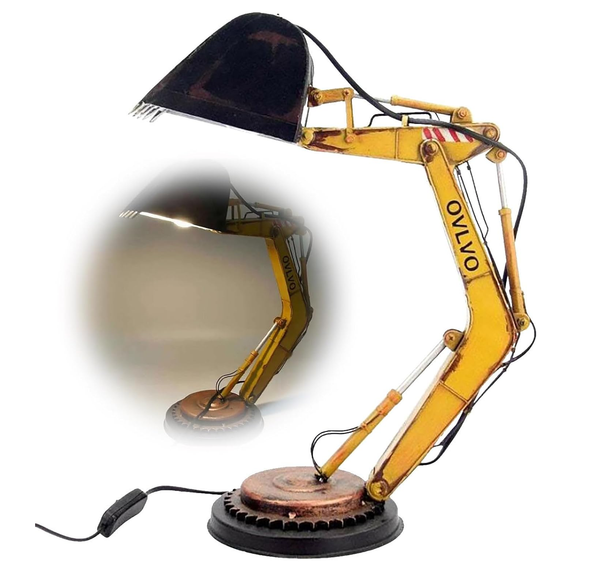 USB Excavator Table Lamp Movable Resin Night Light for Boys Bedrooms Yellow