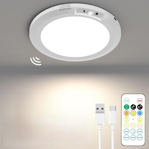 LED Motion Sensor Ceiling Light with Remote, 10000mAh Battery