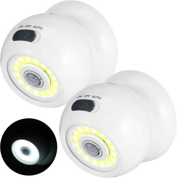 2-Pack Battery-Operated PIR Motion Sensor Lights – 360° Rotating COB LED Spotlights, Indoor Security Lights for Stairs, Hallways, Garages, and Entrances [Energy Class B]