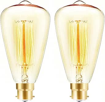 B22 ST48 Bayonet Retro Filament Light Bulbs, 40W Dimmable, Warm White 2700K, Industrial Style Antique Bulb, Amber Retro Energy Saving Decorative Bulbs, 2 Pack. [Energy Class F]