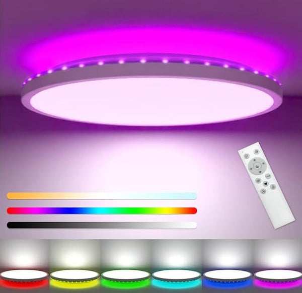 30CM Dimmable LED Ceiling Light, 24W 3200LM with Remote, RGB Color Changing, 3000–6500K, Timer & Memory, Round Flush Mount for Bedroom, Living Room, Kitchen, Bathroom