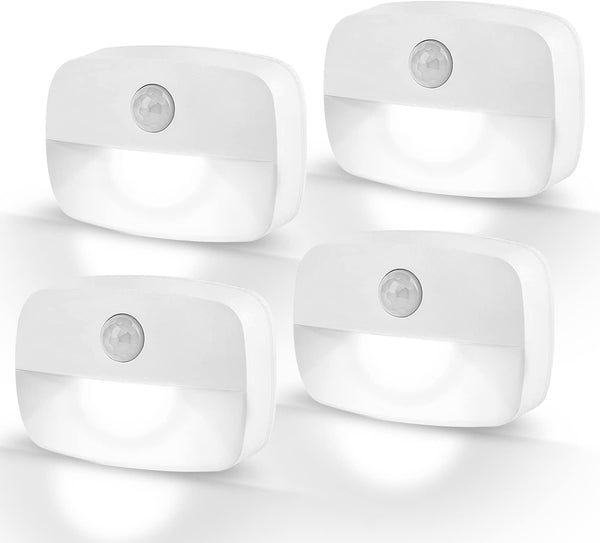 4 Pack Battery-Powered Stick-On Lights for Indoor Use | Auto On/Off Sensor for Bedroom, and Stairs