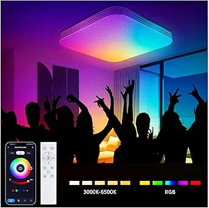 36W RGB Dimmable Square LED Ceiling Light, Color Changing with Remote & App Control, Ø30cm Flush Mount for Bedroom, Bathroom, Kitchen, Porch, Living Room
