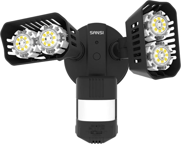 8W LED Outdoor Security Light with Motion Sensor – 1800LM PIR Floodlight, Adjustable Twin Heads, 5000K Daylight, IP65 Waterproof, Mains Powered for Exterior Use [Energy Class D]