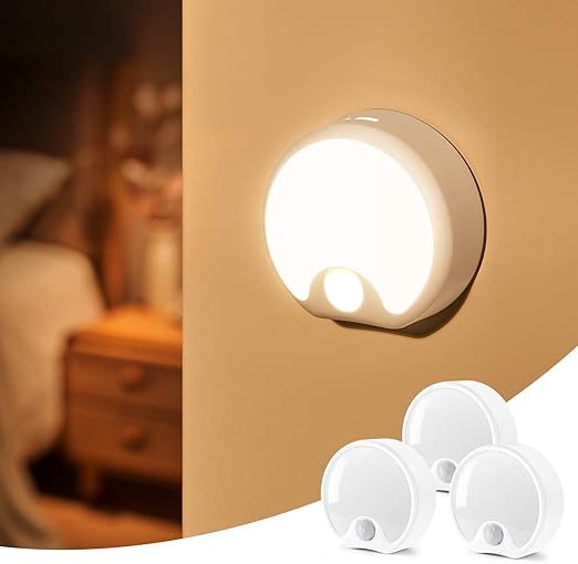 Motion Sensor Rechargeable Lights, 3-Pack Indoor Stick-On Night Lights with 3 Modes