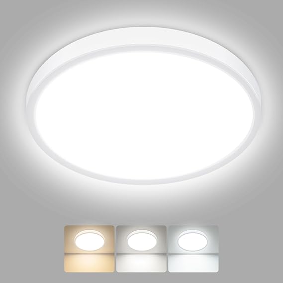 LED Ceiling Light, Round Flush Mount Fixture with 3-Color Temperature & IP54 Waterproof Design for Bathroom, Kitchen, Bedroom & Hallways