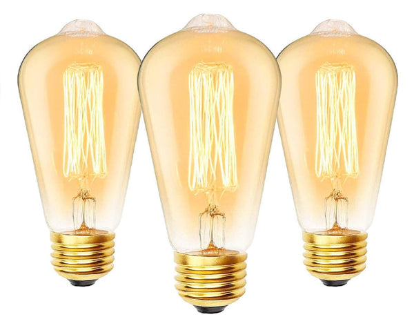 3-Pack E27 Edison Screw Bulbs, 60W ST64 Vintage Light Bulbs, Dimmable Warm White 2700K, Amber Filament Decorative 600LM  Bulbs