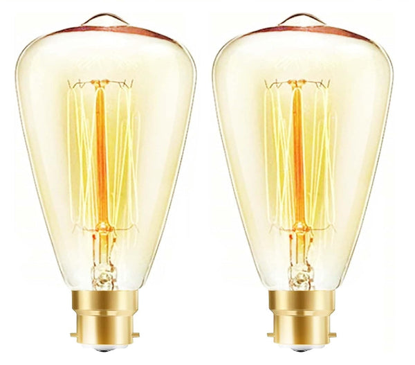 2-Pack 40W B22 Bayonet Filament Bulbs, ST48 Vintage Edison Bulbs, Dimmable Warm White 2700K, Antique Decorative Lights